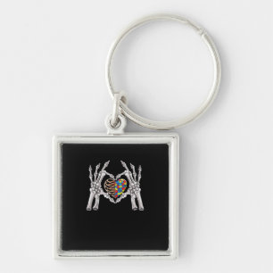 Autism Awareness Gothic Skull Hand Autism Puzzle P Fyrkantig Silverfärgad Nyckelring