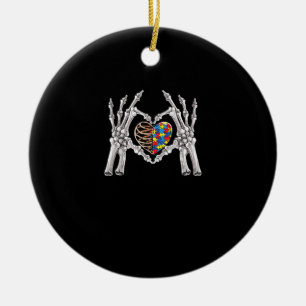 Autism Awareness Gothic Skull Hand Autism Puzzle P Julgransprydnad Keramik