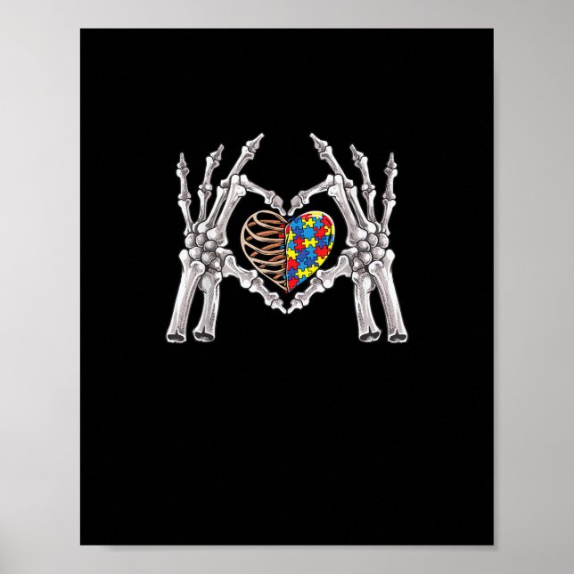 Autism Awareness Gothic Skull Hand Autism Puzzle P Poster (Framsidan)