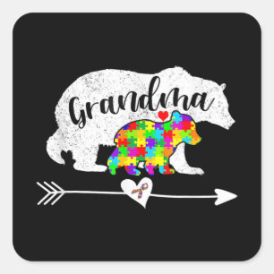 Autism Awareness Grandma Bear Support Autistic Adu Fyrkantigt Klistermärke