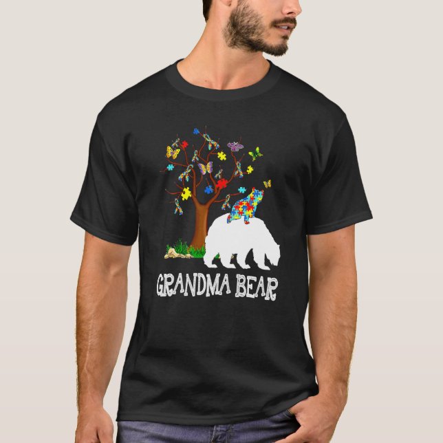 Autism Awareness Grandma Bear Support Autistic Adu T Shirt (Framsida)
