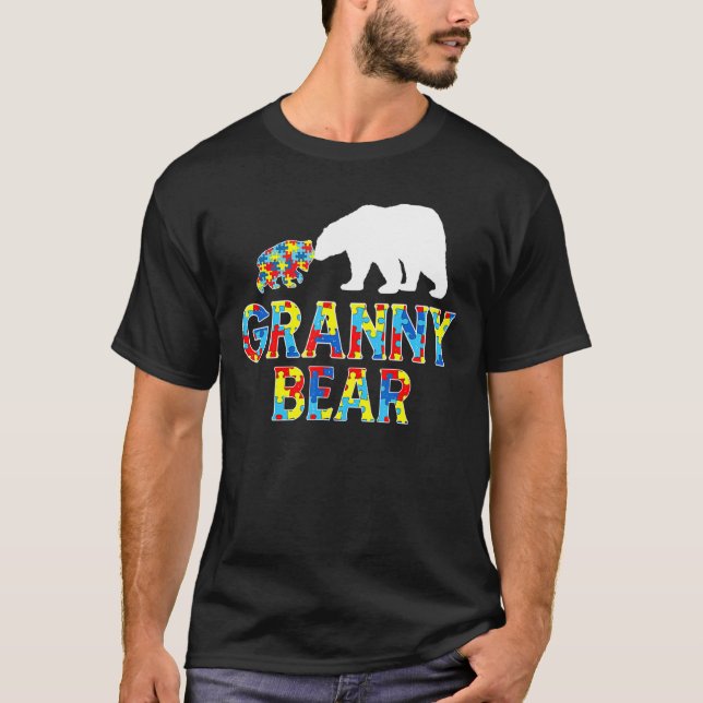 Autism Awareness Granny Bear Puzzle Support Autist T Shirt (Framsida)