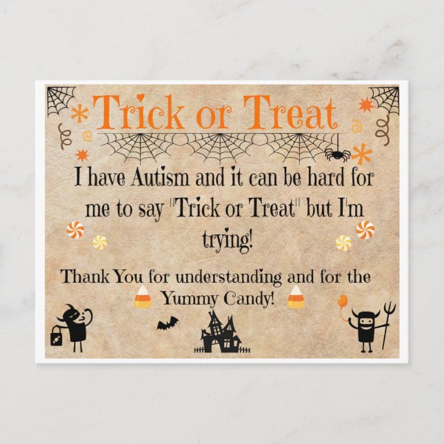 Autism Awareness Halloween Cards Vykort (Framsida)