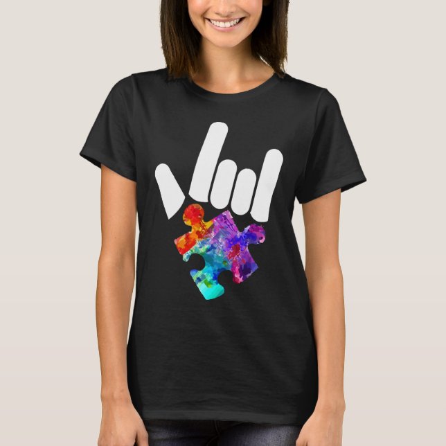 Autism Awareness Hand Sten amp Roll Puzzle Biet T Shirt (Framsida)