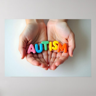 Autism Awareness Händer Holding Colorful Brev Poster