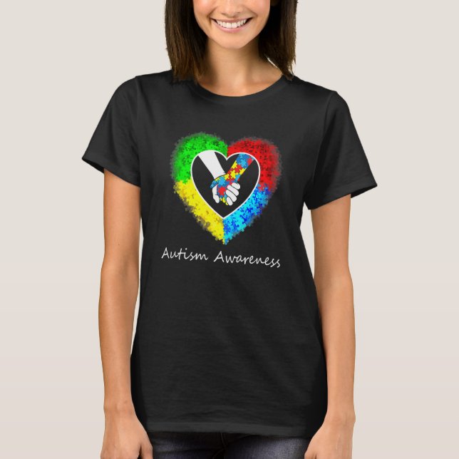 Autism Awareness Hands In Heart Puzzle Pieces_1 T Shirt (Framsida)