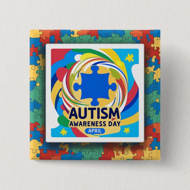 Autism Awareness Heart April månad Knapp (Framsida)