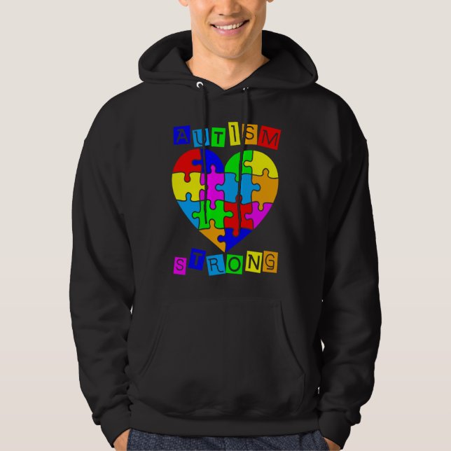 Autism Awareness Heart Puzzle Autism Strong Hoodie (Framsida)