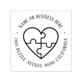 Autism Awareness Heart Puzzle Namn Returadress Självfärgande Stämpel