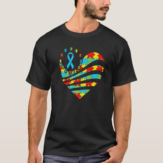 Autism Awareness Heart Support Autistic Boys Gir T Shirt (Framsida)