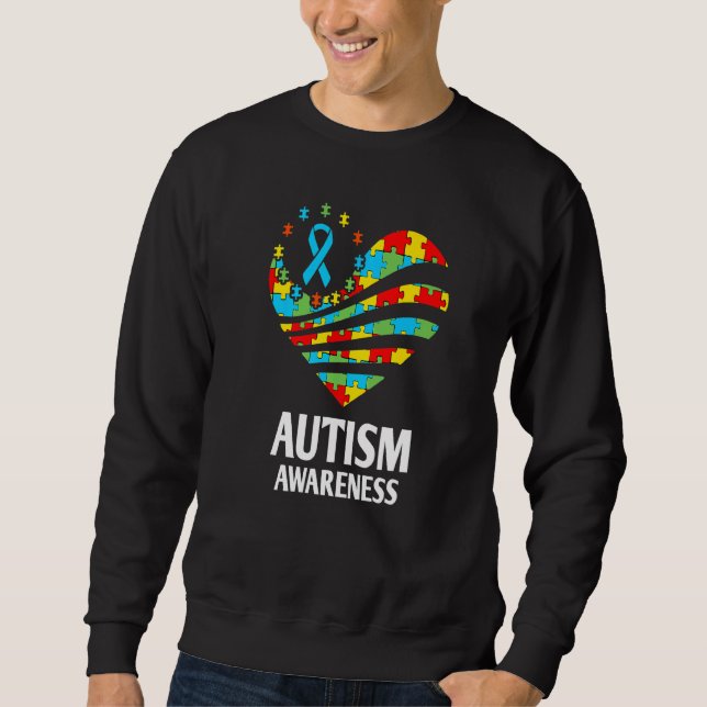 Autism Awareness Heart Support Autistic Monty Kid Lång Ärmad Tröja (Framsida)
