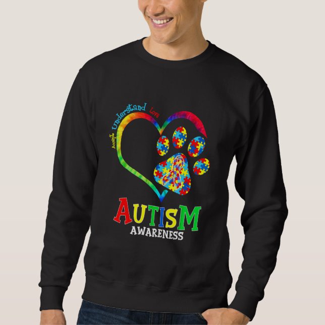 Autism Awareness Heart Tass Hund Support Autistic Lång Ärmad Tröja (Framsida)