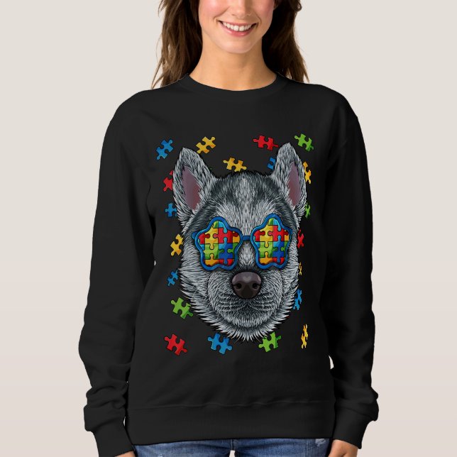 Autism Awareness Husky Puzzle Sunglasses Autistic T Shirt (Framsida)