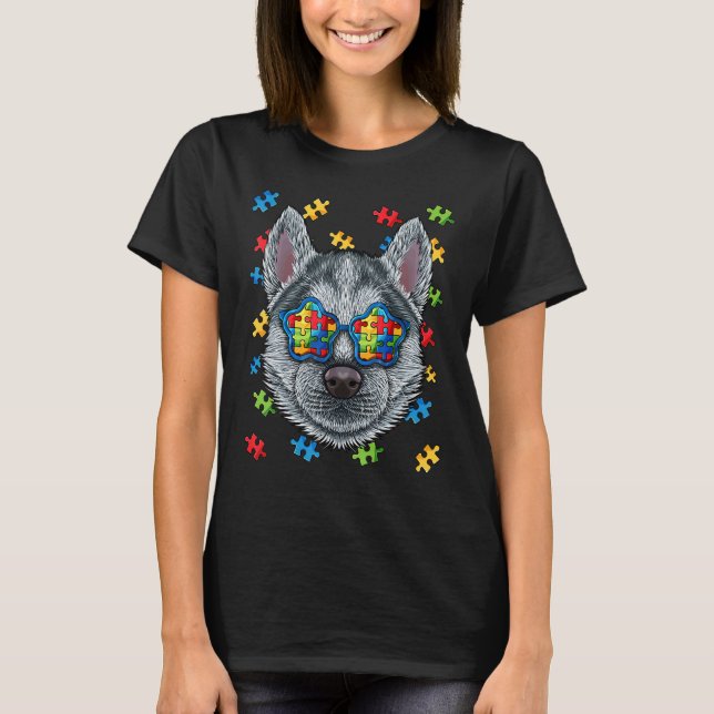 Autism Awareness Husky Puzzle Sunglasses Autistic T Shirt (Framsida)
