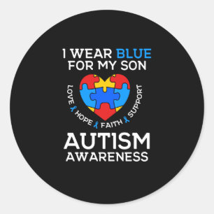 Autism Awareness I Bära Blue för Min son Runt Klistermärke