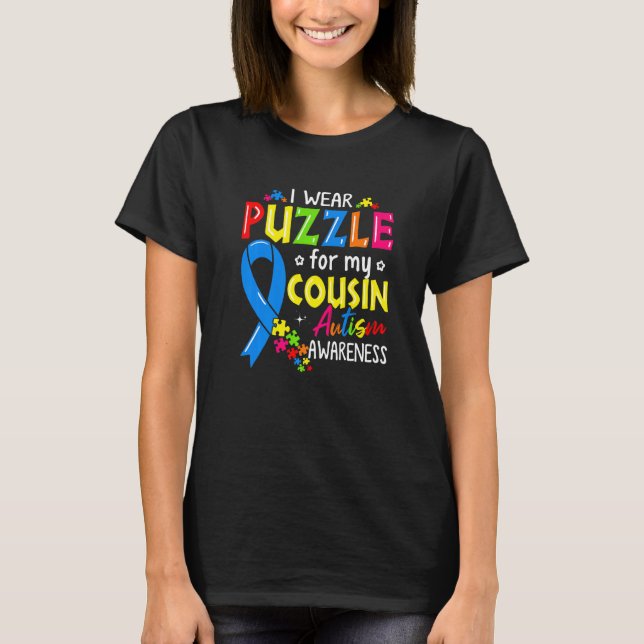 Autism Awareness I Bära Puzzle for my Cousin Kids T Shirt (Framsida)