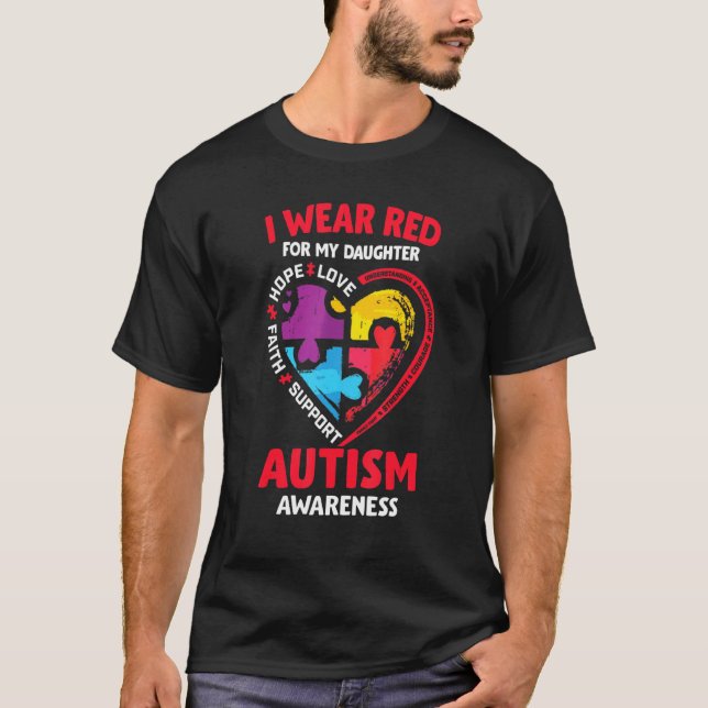 Autism Awareness I Bära Red for my DoDoaughpuzzle T Shirt (Framsida)