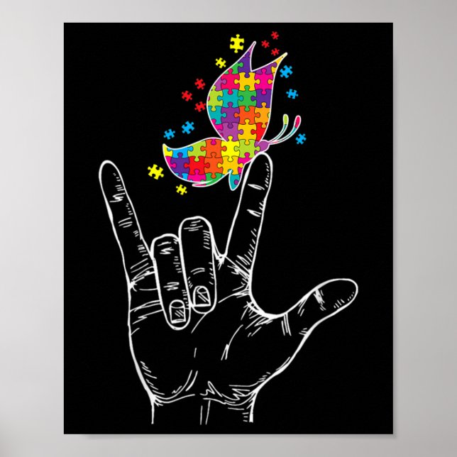 Autism Awareness I Kärlek Du ASL Hand Sign Languag Poster (Framsidan)