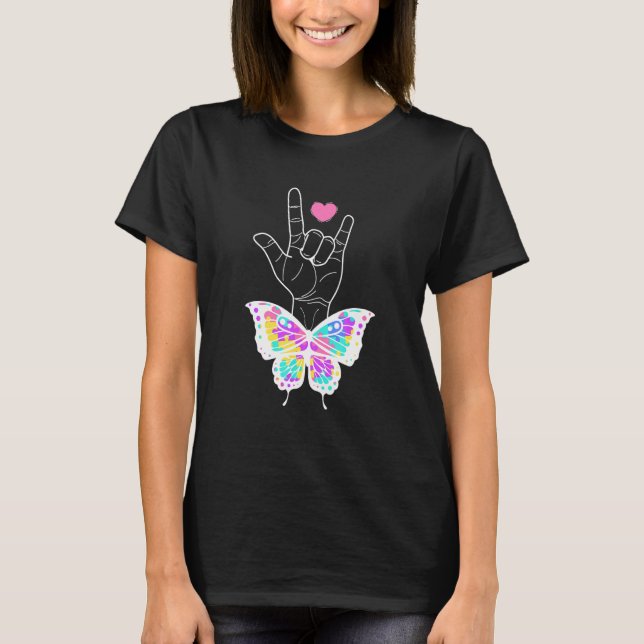 Autism Awareness I Kärlek You Hand Sign Language T Shirt (Framsida)