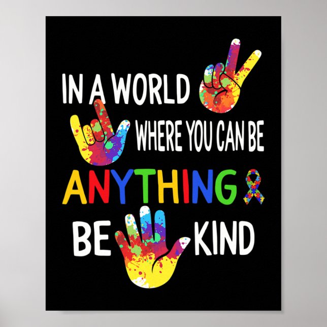 Autism Awareness in World BE Kinart ASL Language P Poster (Framsidan)