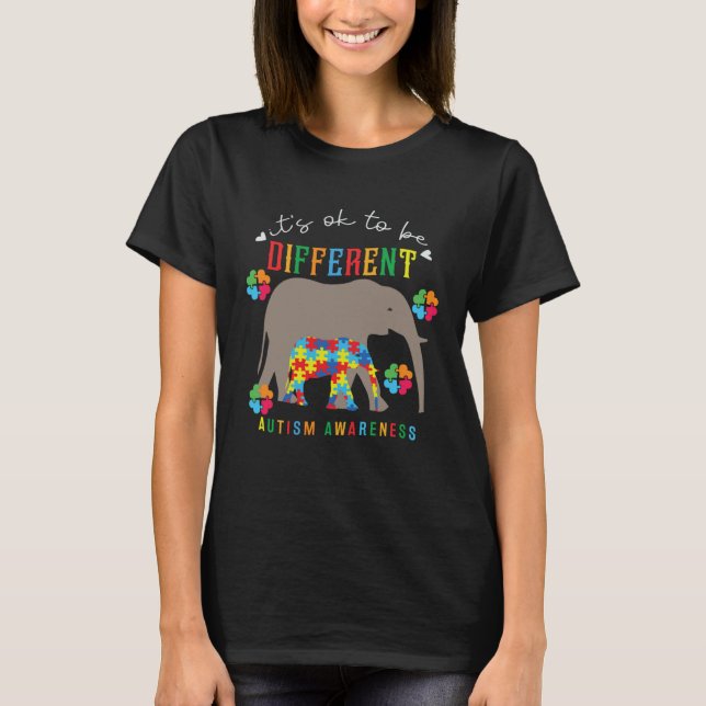 Autism Awareness It s Ok To Be Different Elephants T Shirt (Framsida)