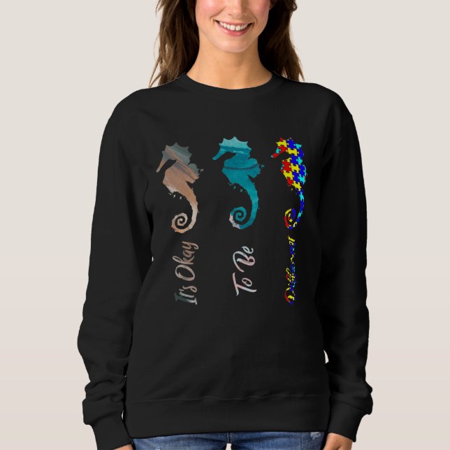 Autism Awareness It s Ok To Be Different Seahorse  T Shirt (Framsida)