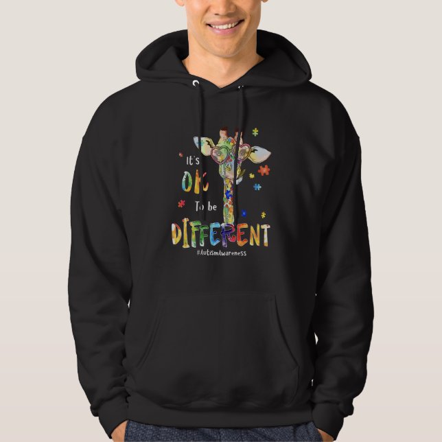 Autism Awareness It's Ok To Be Different Be Kind W Hoodie (Framsida)