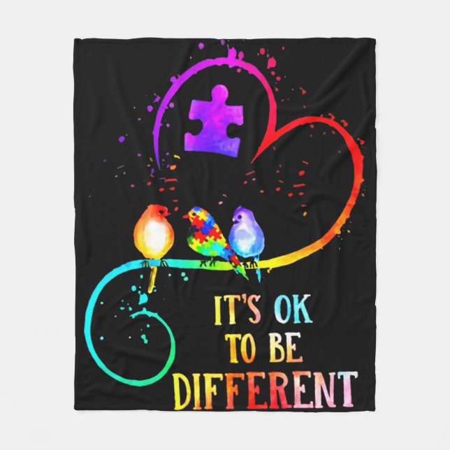 Autism Awareness It's OK To Be Different Love Puzz Fleecefilt (Framsidan)