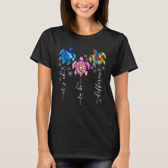 Autism Awareness Its Ok To Be Different Sea Turtle T Shirt (Framsida)