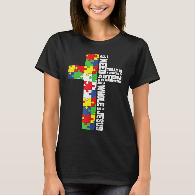 Autism Awareness Jesus Cross Christian God Jigsaw  T Shirt (Framsida)