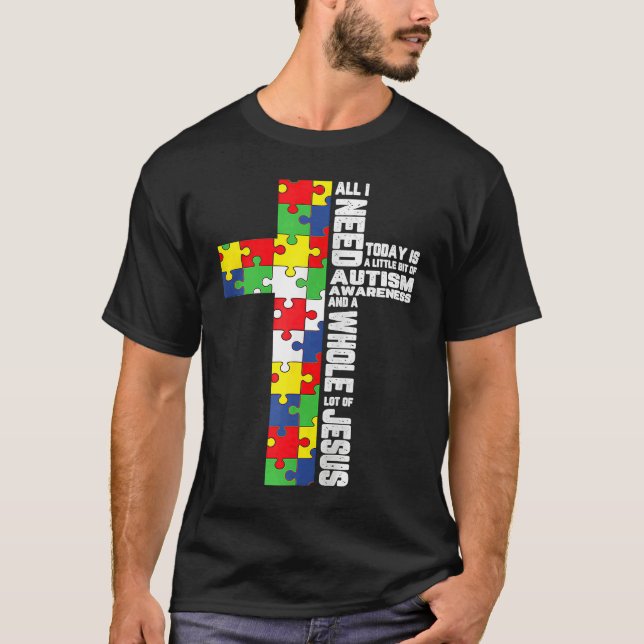 Autism Awareness Jesus Cross Christian God Jigsaw  T Shirt (Framsida)
