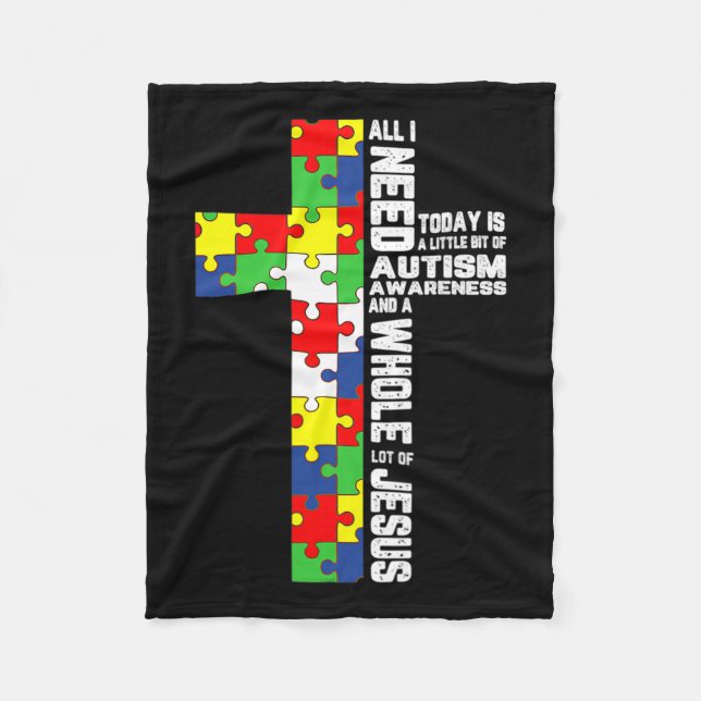 Autism Awareness Jesus Kor Puzzle Coola Christian Fleecefilt (Framsidan)