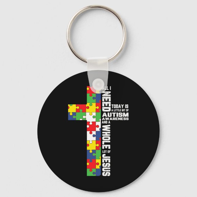 Autism Awareness Jesus Kor Puzzle Coola Christian Nyckelring (Framsida)