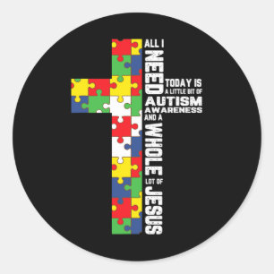 Autism Awareness Jesus Kor Puzzle Coola Christian Runt Klistermärke