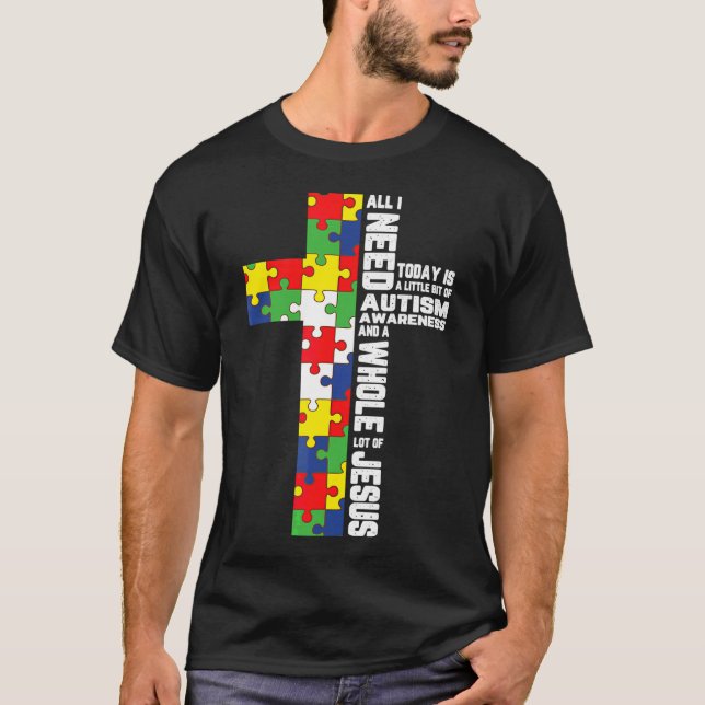 Autism Awareness Jesus Kor Puzzle Coola Christian T Shirt (Framsida)