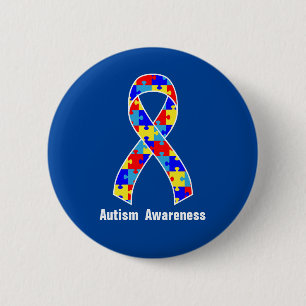 Autism Awareness Jigszle Puzzle Ribbon Knapp