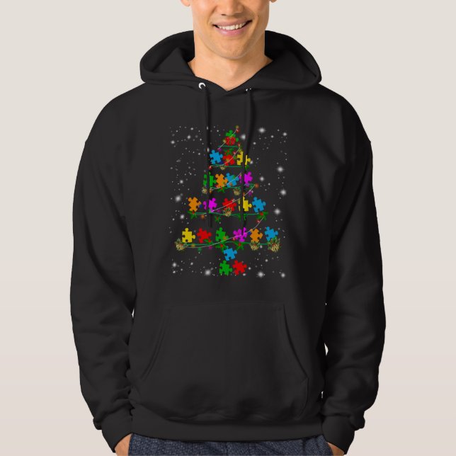Autism Awareness Julgran Pajama Matching Co Hoodie (Framsida)