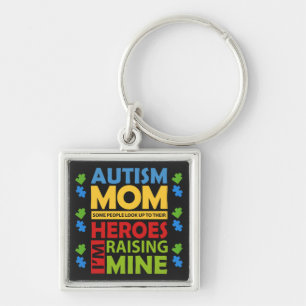 Autism Awareness Kampanj Mamma Raising My Hero Fyrkantig Silverfärgad Nyckelring