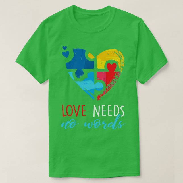Autism Awareness Kärlek behöver ingen Ord Pullover T Shirt (Design framsida)