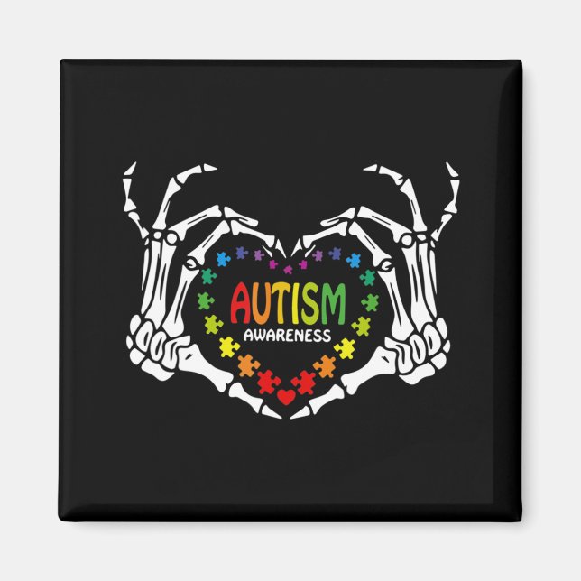 Autism Awareness Kärlek Heart Puzzle Biet Skull Magnet (Framsidan)