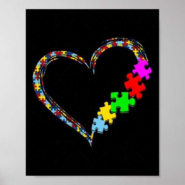 Autism Awareness Kärlek Heart Puzzle Biet Valentin Poster (Framsidan)