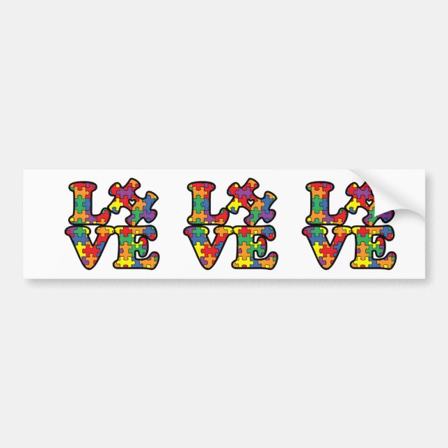 Autism Awareness Kärlek Puzzle Biet Bumper Sticker Bildekal (Framsidan)