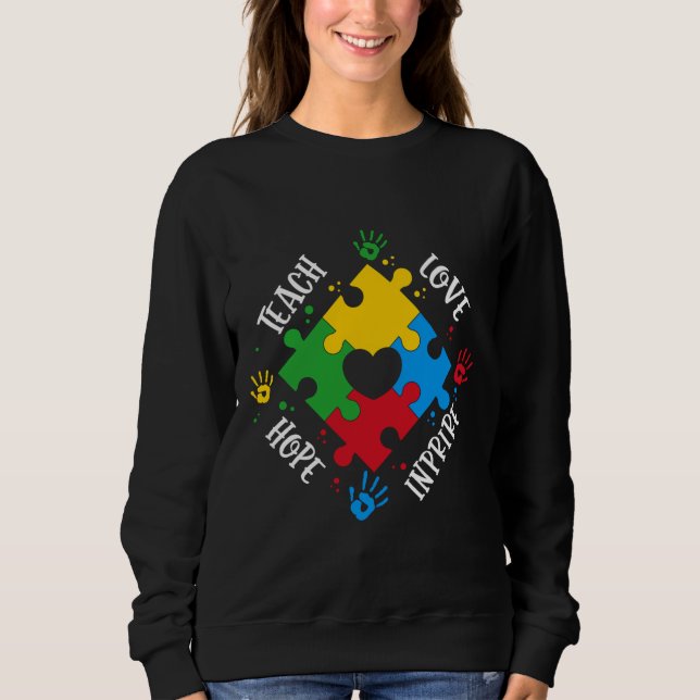 Autism Awareness Kärlek Teach Hope T Shirt (Framsida)