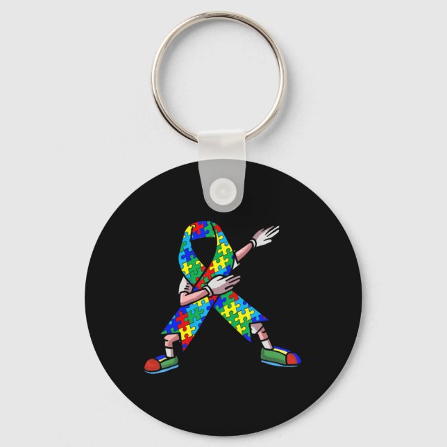 Autism Awareness Kids Dabbing Puzzle Biet Kärlek D Nyckelring (Framsida)