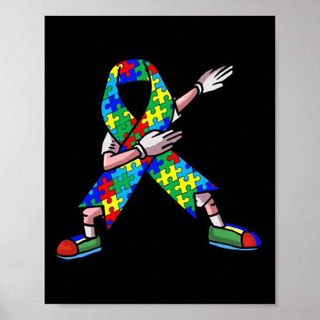 Autism Awareness Kids Dabbing Puzzle Biet Kärlek D Poster (Framsidan)