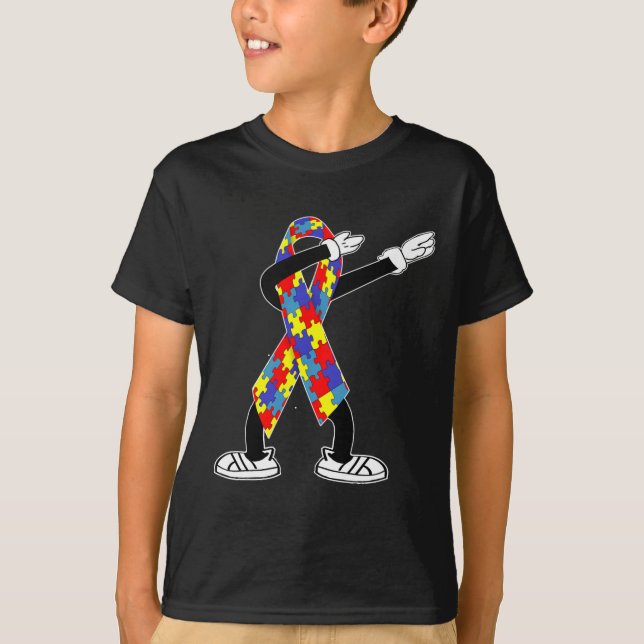 Autism Awareness Kids Dabbing Puzzle Biet Kärlek D T Shirt (Framsida)