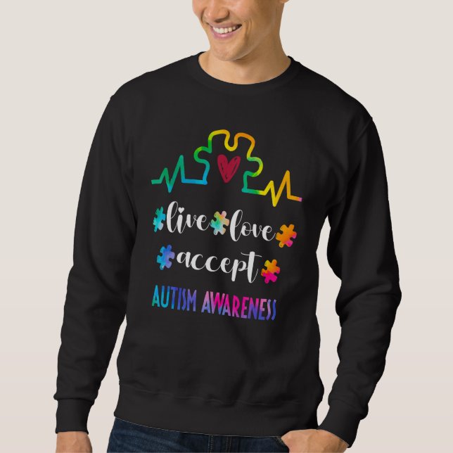 Autism Awareness Live Kärlek Accept Kärlek Speciel Lång Ärmad Tröja (Framsida)