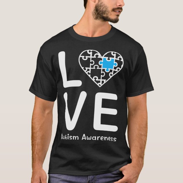 Autism Awareness Love Heart Blue Puzzle for Men Wo T Shirt (Framsida)