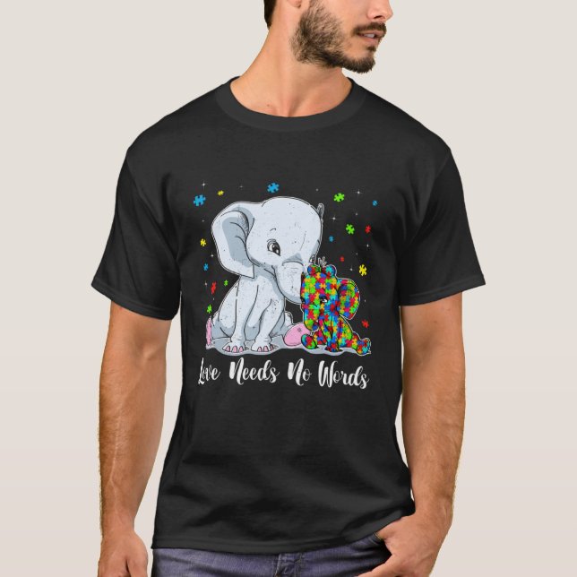 Autism Awareness Love Needs No Words Elephant Supp T Shirt (Framsida)