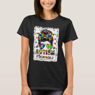 Autism Awareness Mamaw Life Messy Bun Bleached län T Shirt